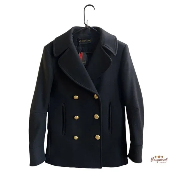 Authentic Balmain x H&M Limited Edition Women's Black Wool-Blend Pea Coat  Size